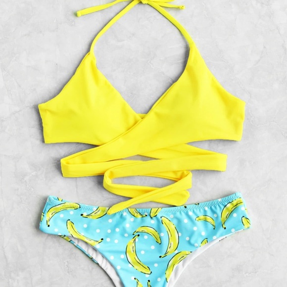Banana Cabana tie front Bikini Set - Picture 1 of 2